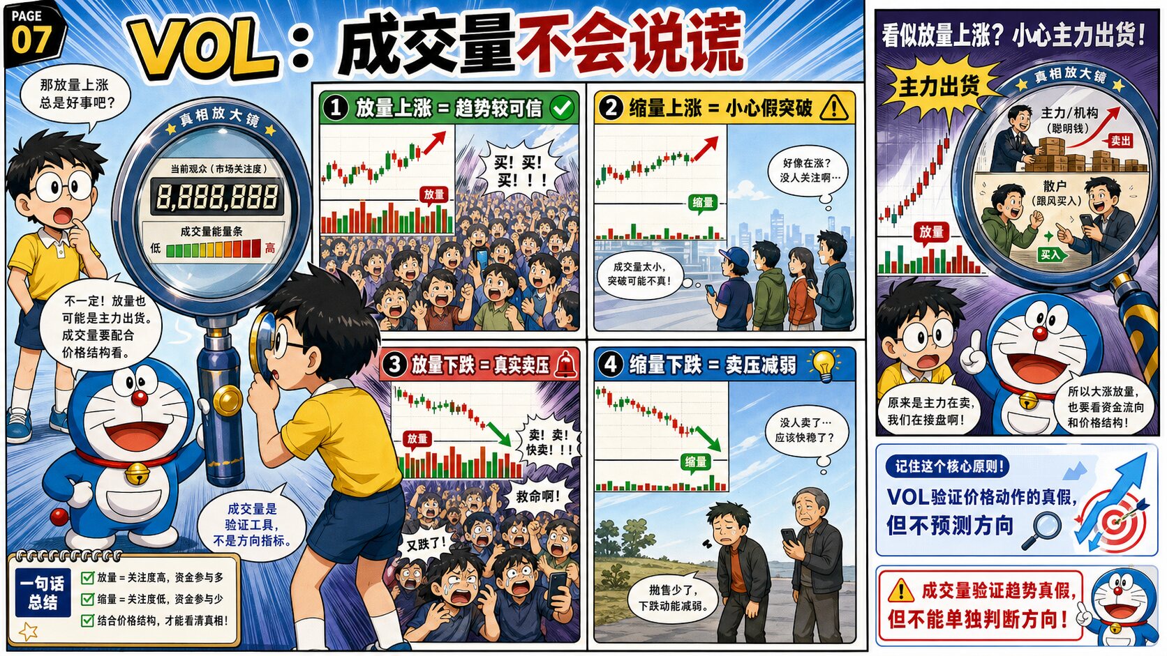 第7页：用放大镜和人群解释成交量